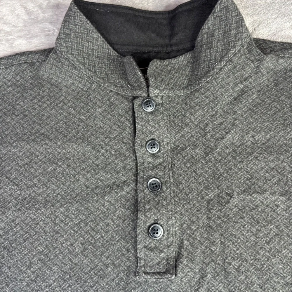 Straight Down‎ Pullover Men Large Grey Henley Mock Neck 1/4 Button Golf Sweater